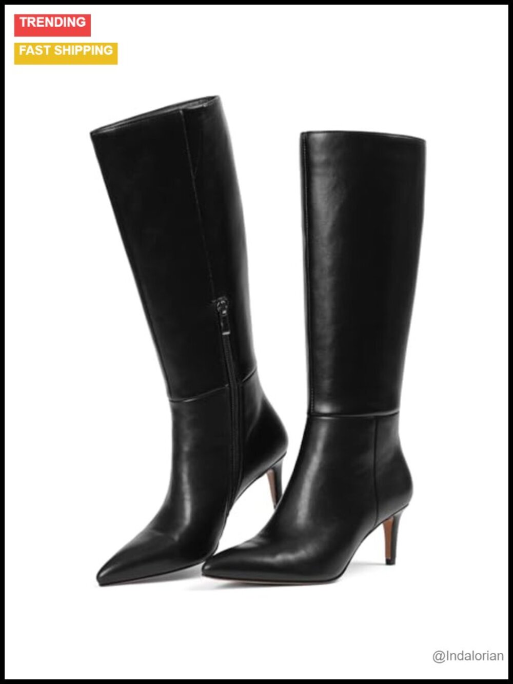 Knee High Boots Women Pointed Toe Stiletto Heel PU Leather Fall